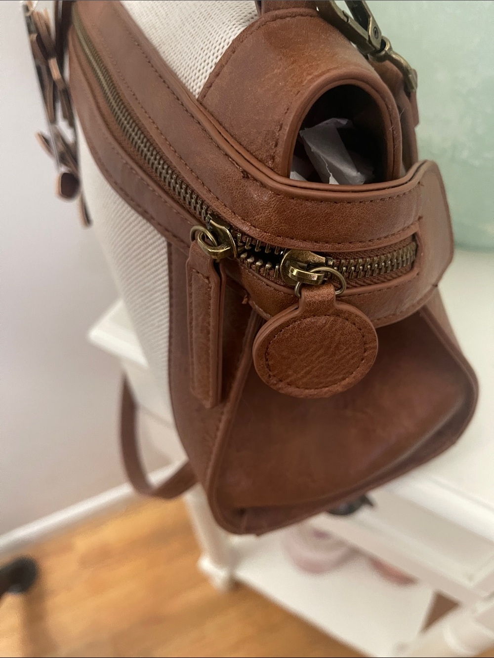 Liz Soto Faux and Canvas Satchel-Brown and Cream - Picture 5 of 13
